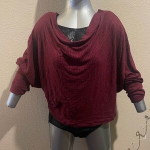 Fashion Nova Burgundy Off-the-Shoulder Sweater